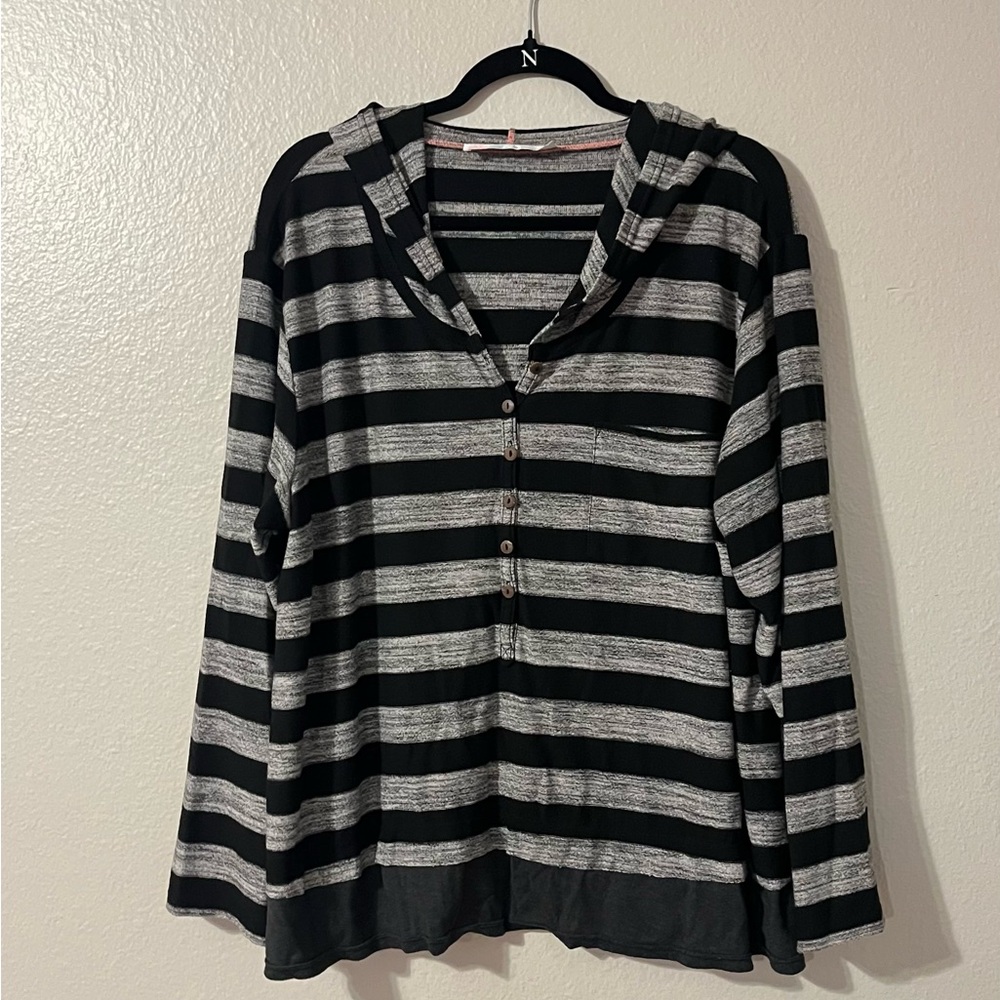 Free People FP Beach Soft Striped Henley Oversized Hoodie